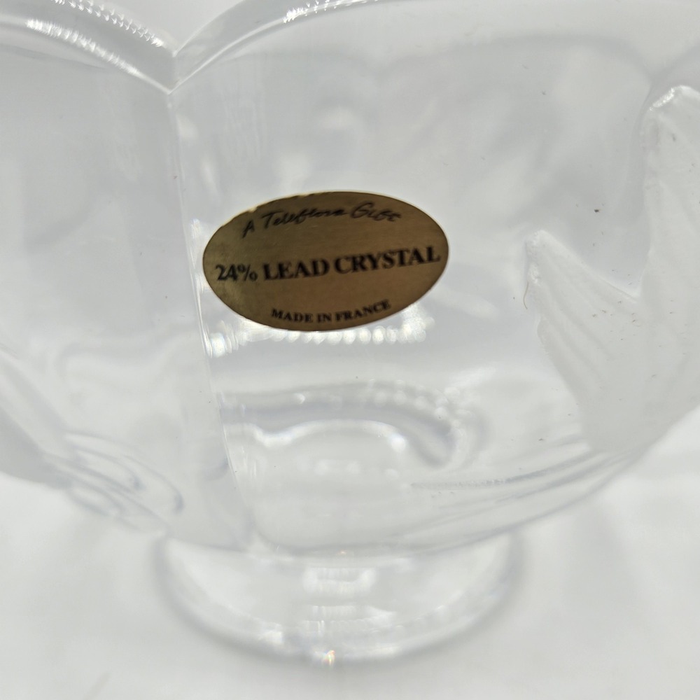 Vintage French Teleflora 24% Lead Crystal Frosted Swan Footed Candy Bowl - Picture 4 of 5